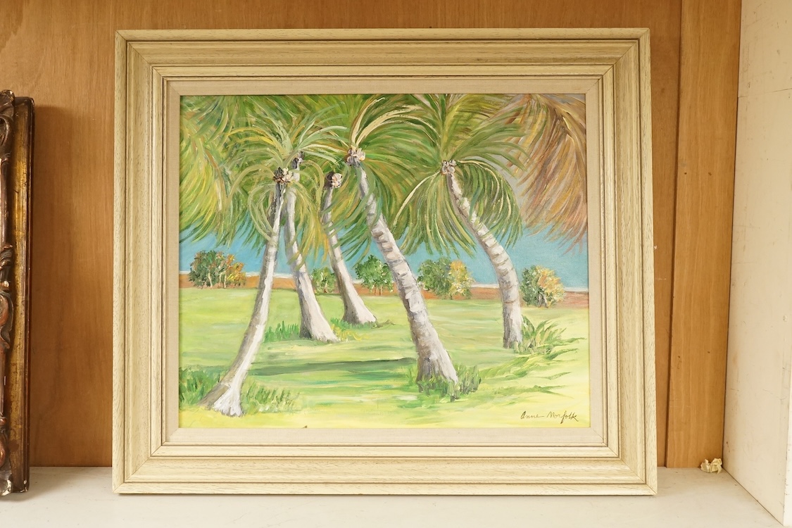 Anne Fitzalan-Howard, Duchess of Norfolk (1927-2013), 'The swaying palms, Tortola', signed, oil on canvas, 44 x 54cm